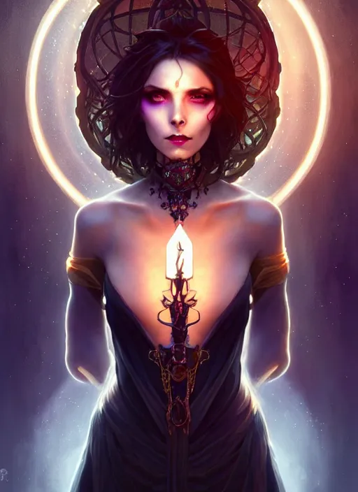 Image similar to a beautiful cinematic female Necromancer Sorceress, galatic shamen with Quantum energy fantasy, fantasy magic, undercut hairstyle, dark light night, intricate, elegant, sharp focus, illustration, highly detailed, digital painting, concept art, matte, art by WLOP and Artgerm and Greg Rutkowski and Alphonse Mucha, masterpiece