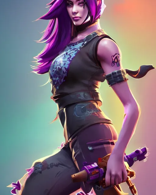 Image similar to beautiful female purple hair with dagger tattoo symmetrical face eyes full length fantasy art apex fortnite Video game icon, 2d game art gta5 cover , official fanart behance hd artstation by Jesper Ejsing, by RHADS, Makoto Shinkai and Lois van baarle, ilya kuvshinov, rossdraws