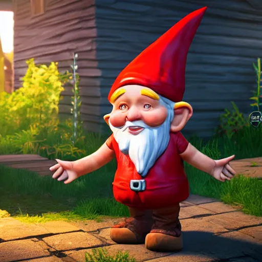 Image similar to gnome on a back yard, highly detailed, photorealistic portrait, bright studio setting, studio lighting, crisp quality and light reflections, unreal engine 5 quality render