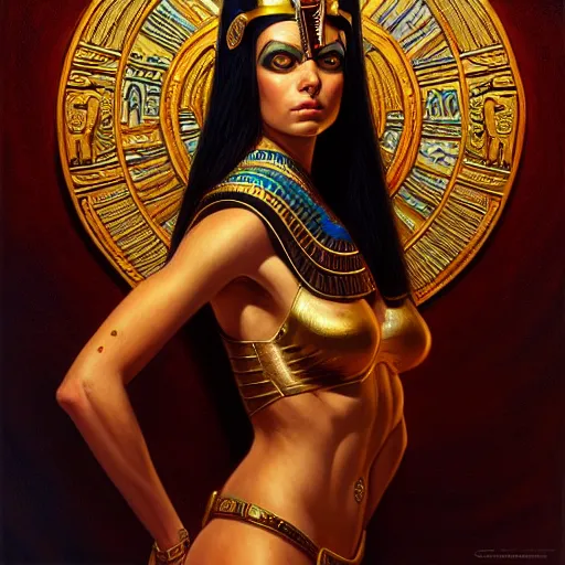 Prompt: egyptian goddess by guillermo del toro, intricate, elegant, highly detailed, centered, digital painting, artstation, concept art, smooth, sharp focus, illustration, donato giancola, Joseph Christian Leyendecker, WLOP, Boris Vallejo