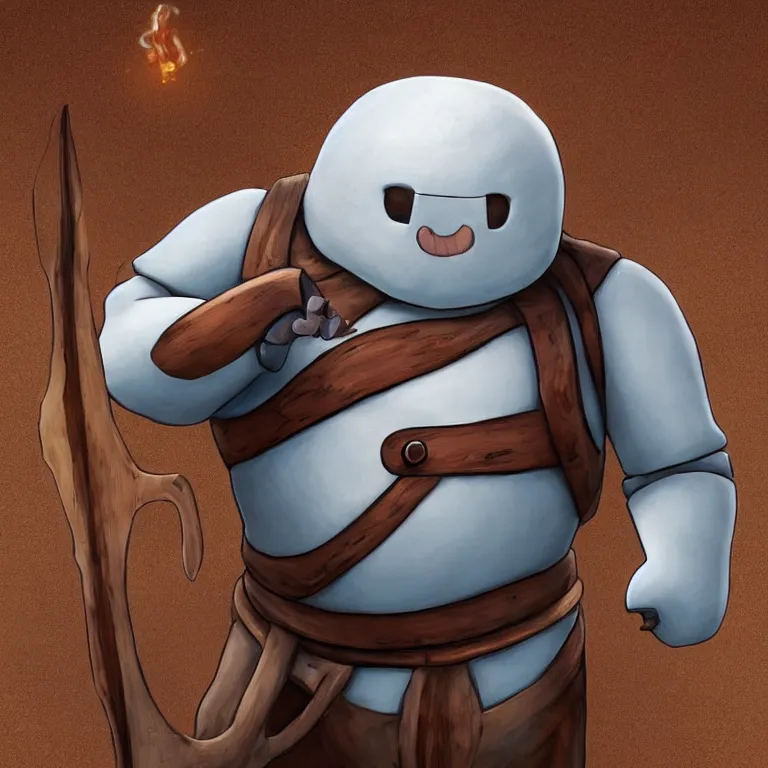 Image similar to a naive looking medieval fantasy baymax made out of wood and copper, digital art, trending on artstation