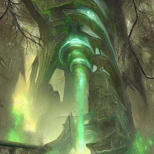 Prompt: Golgari Guildgate, realistic digital painting