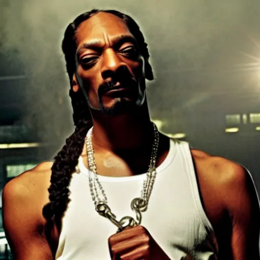 Prompt: snoop dogg as the terminator, movie clip, photo,