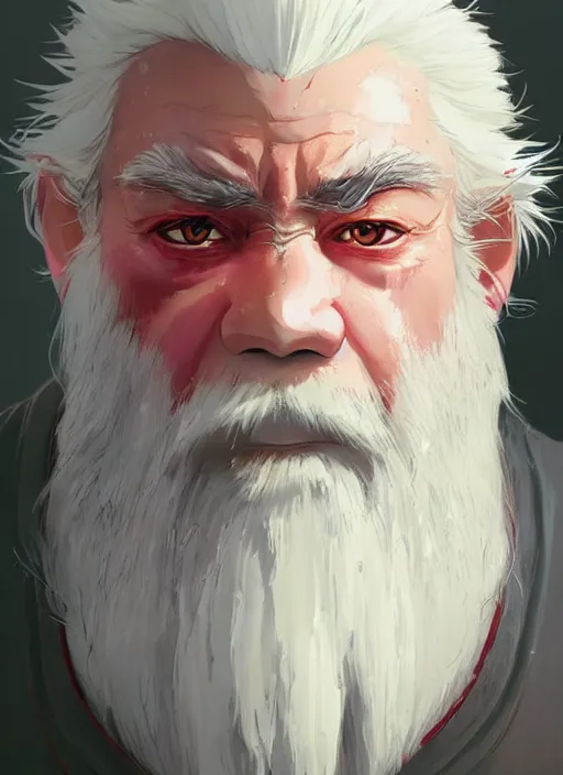 Prompt: dwarf with white hair, bright red iris, long beard, pale snow white skin, full body character portrait, colorful, highly detailed, digital art by studio ghibli and greg rutkowski and takehiko inoue