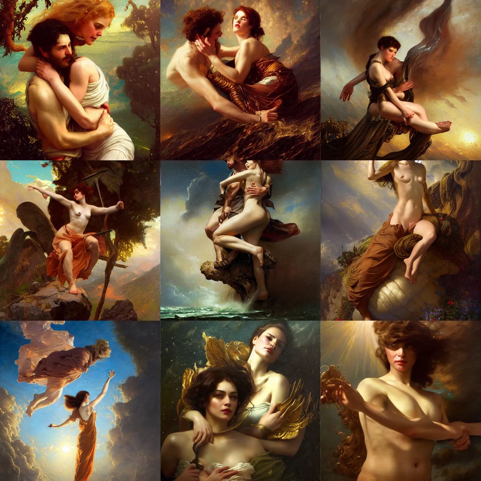 Prompt: highly detailed oil painting | very intricate | cinematic lighting | award - winning | abduction of proserpina!!!!!! | by roberto ferri, by tom bagshaw, by j. c. leyendecker and klimt, american romanticism, by thomas kinkade artstation, cgsociety, official art, octane