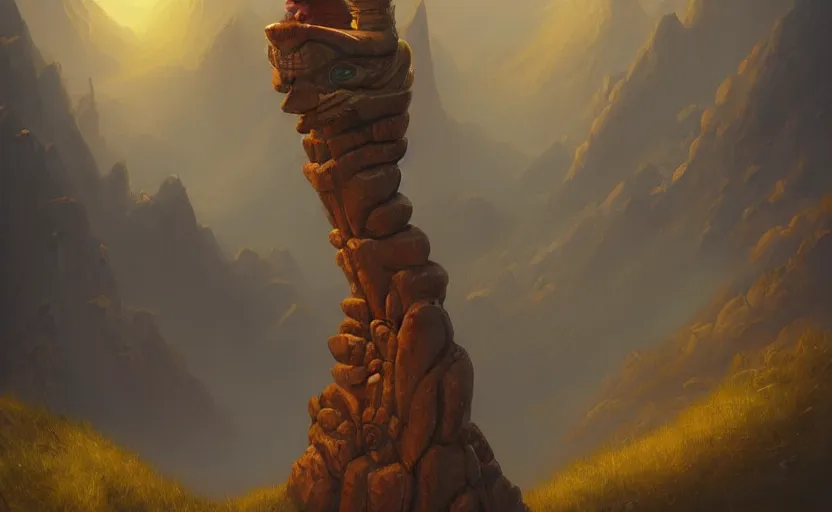 Prompt: digital painting of a totem on a hill, concept art by christophe vacher, artstation, fantasy art, 2 d game art, artstation hq, storybook illustration