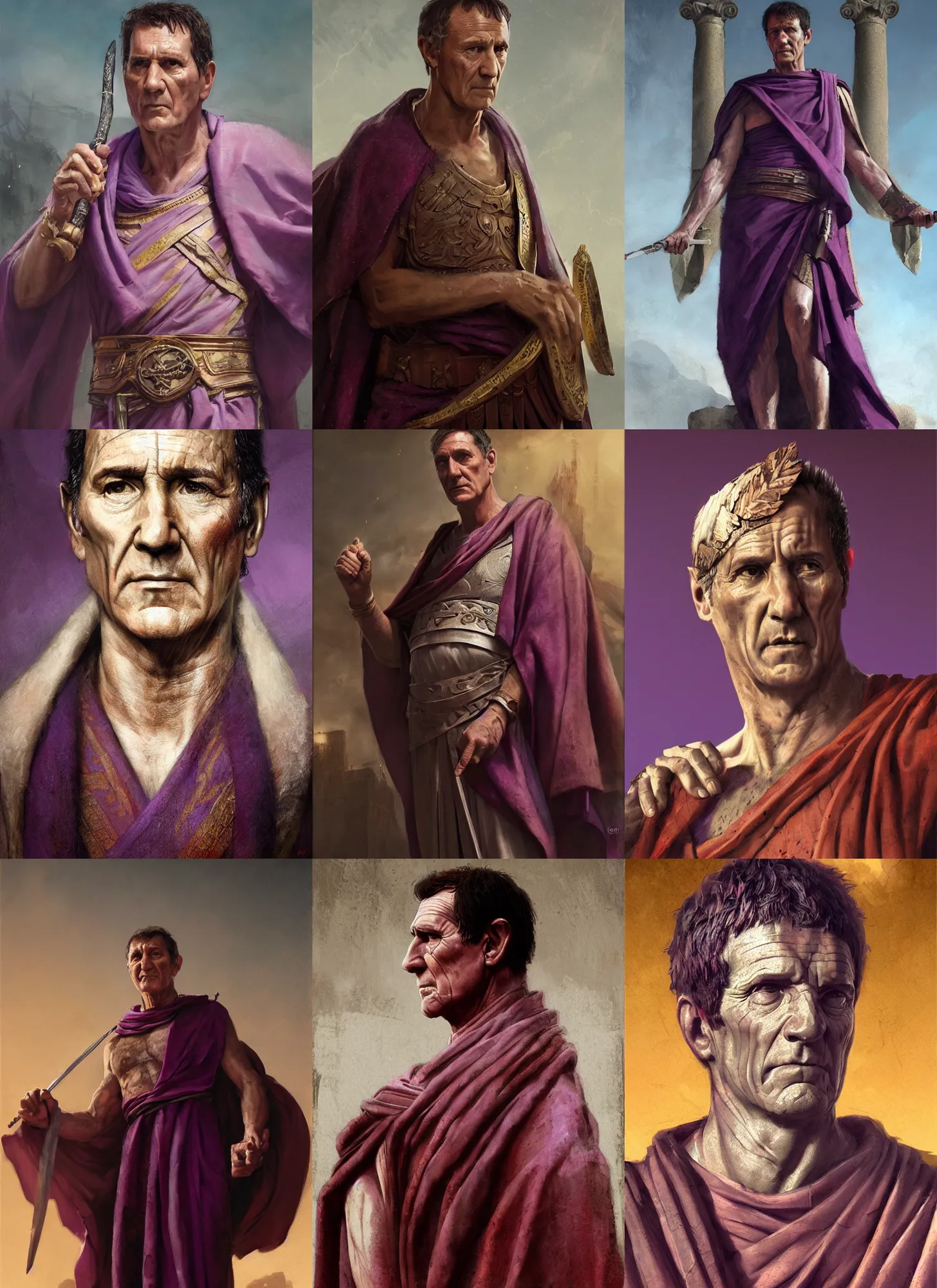 gaius julius caesar wearing a tyrian purple toga, | Stable Diffusion