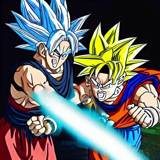 Prompt: rick sanchez fighting goku, realistic