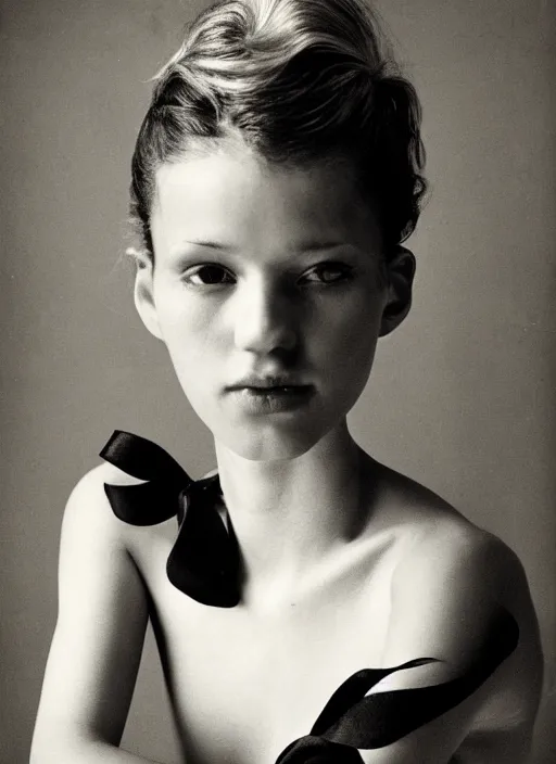 Prompt: half - length portrait of cute model black dressed, fine art portrait photography by richard avedon