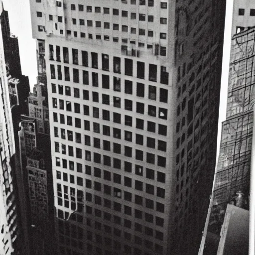 Prompt: photo of a new york city building at noon, kodak funsaver disposable camera