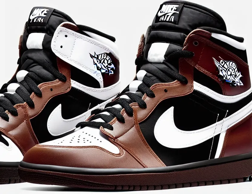 Image similar to a press photograph of nike jordan 1 mocha, size 1 0, white background