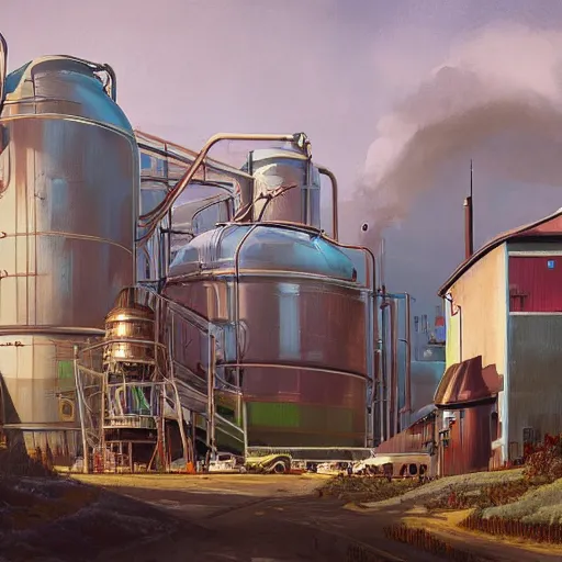 Image similar to a beer brewery painted by stalenhag