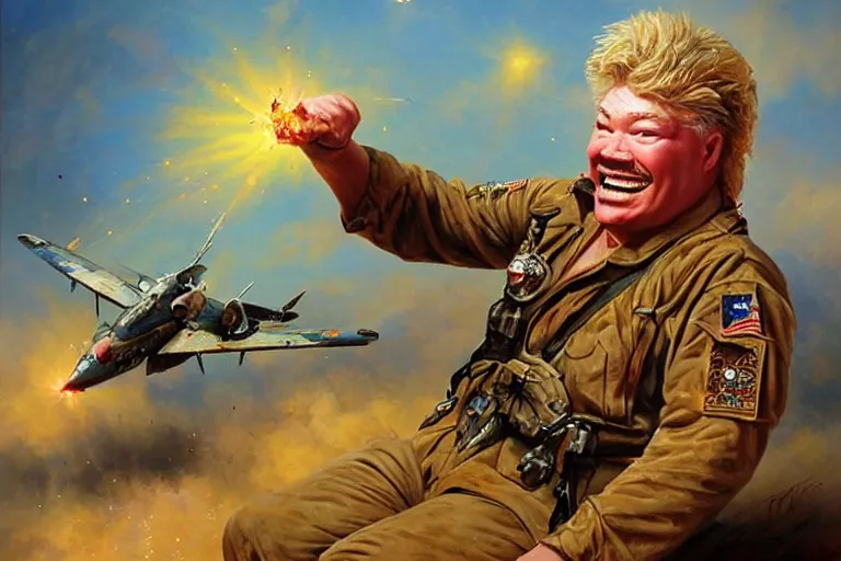 Image similar to portrait of rip taylor throwing confetti during desert storm war, an oil painting by ross tran and thomas kincade