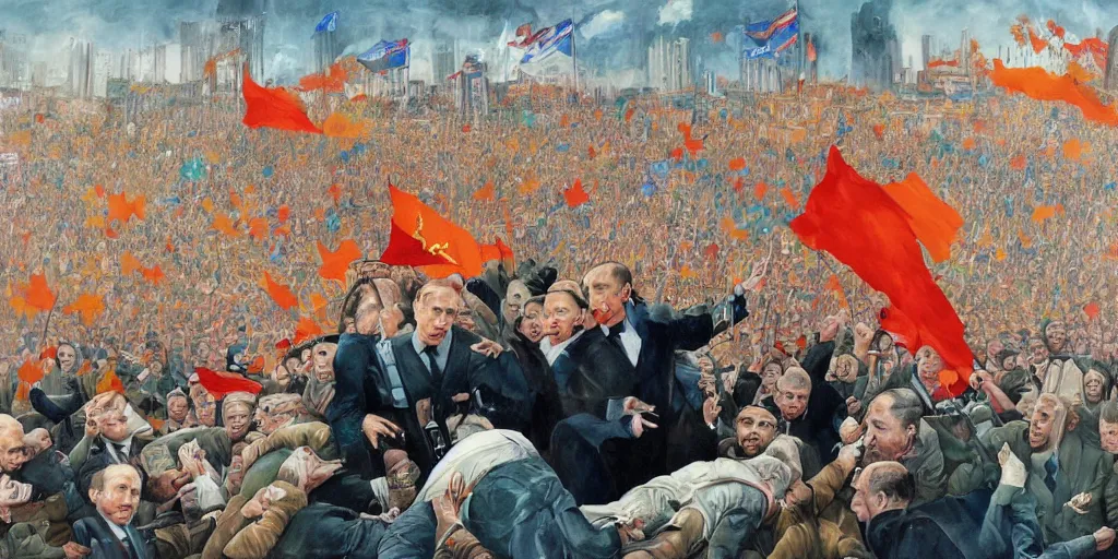 Image similar to fall of putin's regime, 2 0 2 2, detailed painting