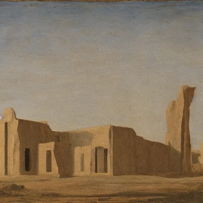 Image similar to a building in a serene landscape, early christian art