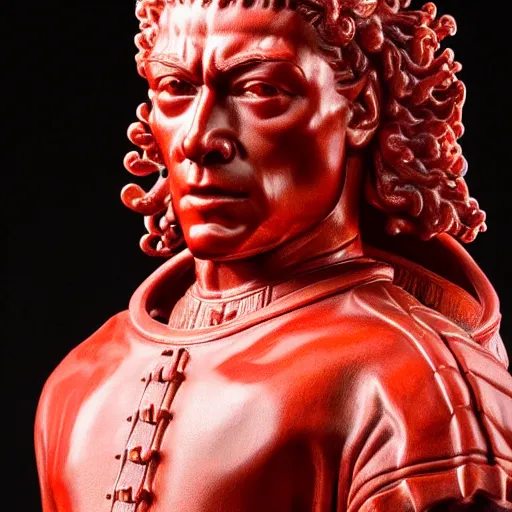 Image similar to museum young van damm portrait statue monument made from porcelain brush face hand painted with iron red dragons full - length very very detailed intricate symmetrical well proportioned
