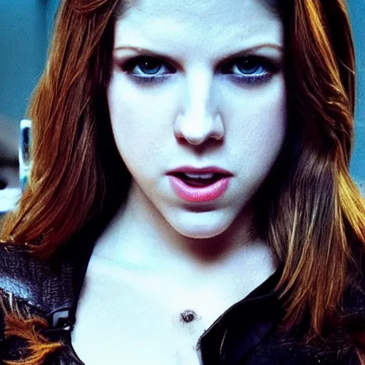 Prompt: amazing shot of Anna Kendrick as the T-9000 Terminator in a 2029 remake of Terminator