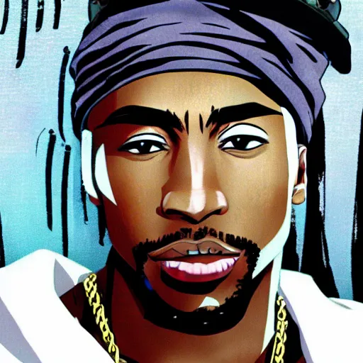 Image similar to Tupac Shakur, screenshot from a 2012s anime