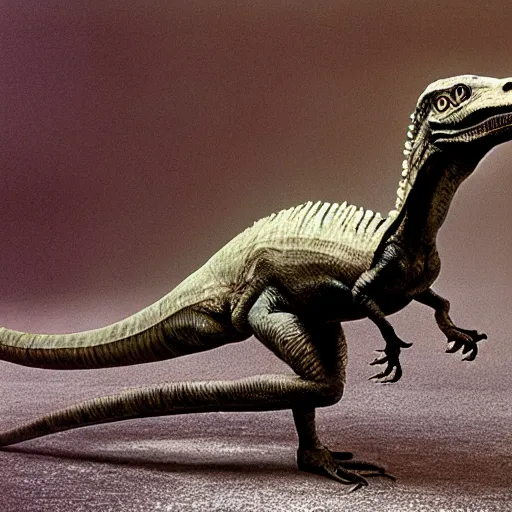 Prompt: velociraptor dinosaur photographed by Annie Leibovitz