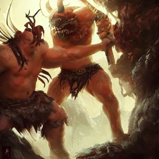 Image similar to barbarian fist fight big insect, 8 k, trending on by tooth wu and greg rutkowski