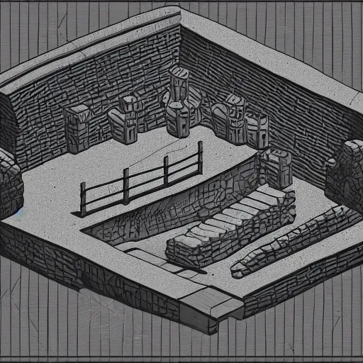 Image similar to isometric view of cave entrance, lineart