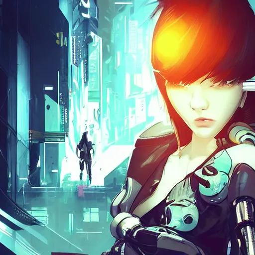 prompthunt: full digital cyberpunk anime!!, shattered cyborg - girl in the  style of arcane!!!, lightning, raining!!, water refractions!!, black long  hair!, biomechanical details, neon background lighting, reflections, wlop,  ilya kuvshinov, artgerm