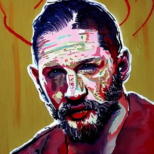 Prompt: painting of tom hardy in the style of abstract