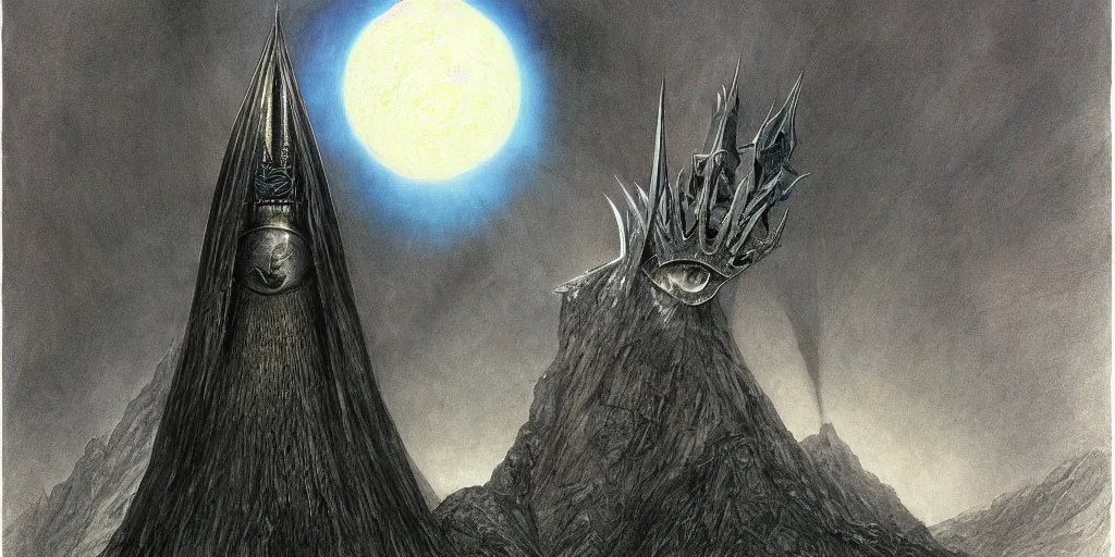 Prompt: the eye of Sauron, the lord of the rings, by John Howe, by Alan Lee