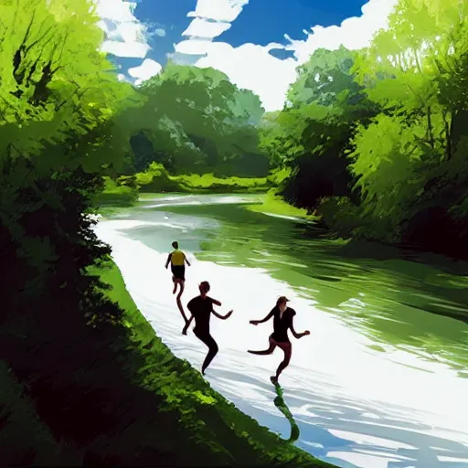 Image similar to couple running in white clothes beside a river. steep riverbank. happy summer days.. centered median photoshop filter cutout vector behance artgem hd jesper ejsing!