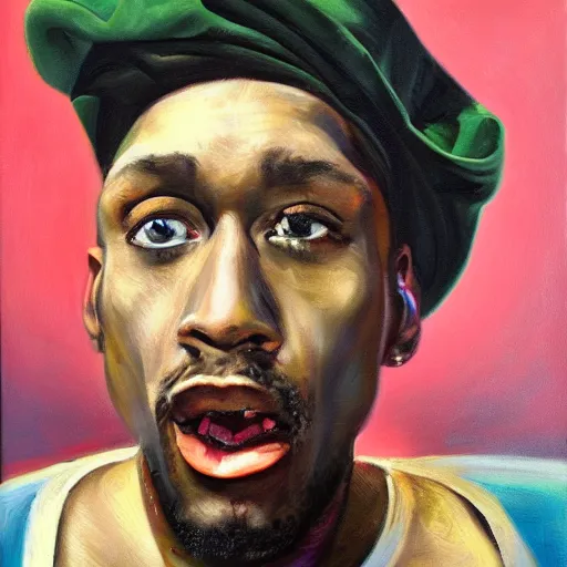 Prompt: mc smoke rapper, oil on canvas, high detail