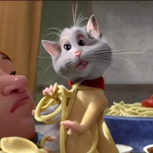 Prompt: Ratatouille but Alfredo Linguini is the cat Tom