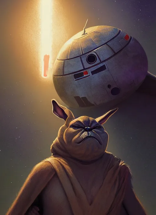 Image similar to hyper realistic, zoomed out portrait of a mega derpy big chungus star wars, stoned, by greg rutkowski, scott m fischer, artgerm, loish, slight glow, atmospheric, anne stokes, alexandros pyromallis