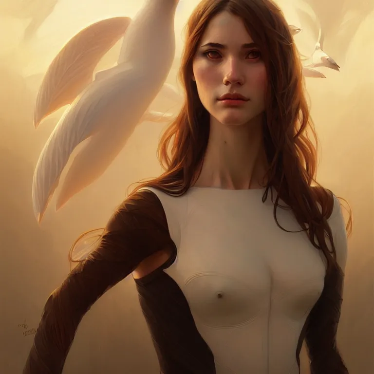 Prompt: anthromorphic goose girl portrait, sci - fi face, elegant, highly detailed, digital painting, artstation, concept art, smooth, sharp focus, illustration, art by artgerm and greg rutkowski and alphonse mucha