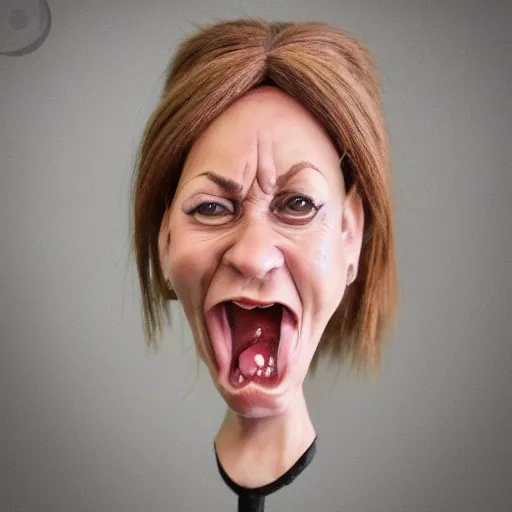 Image similar to realistic caricature portrait sculpture of angry girl angel