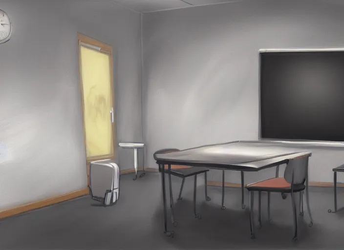 Anime classroom, empty, digital art, background, soft, Stable Diffusion