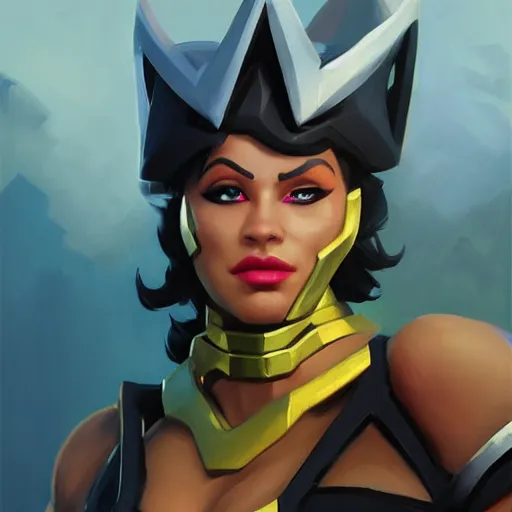 Image similar to greg manchess portrait painting of wonderous cube queen from fortnite as overwatch character, medium shot, asymmetrical, profile picture, organic painting, sunny day, matte painting, bold shapes, hard edges, street art, trending on artstation, by huang guangjian, gil elvgren, ruan jia, greg rutkowski, gaston bussiere