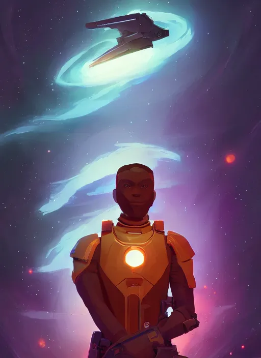 Image similar to space soldier, handsome black male character in front of exploding nebulae, 2d game fanart behance hd by Jesper Ejsing, by RHADS, Makoto Shinkai and Lois van baarle, ilya kuvshinov, rossdraws global illumination