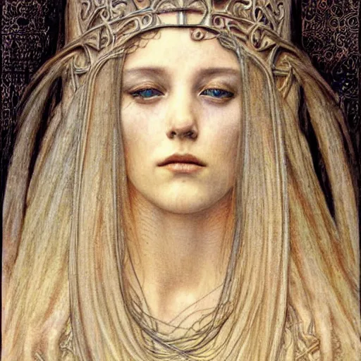 Image similar to detailed realistic beautiful young medieval queen face portrait by jean delville, michael kaluta and marco mazzoni, art nouveau, symbolist, visionary, gothic, pre - raphaelite