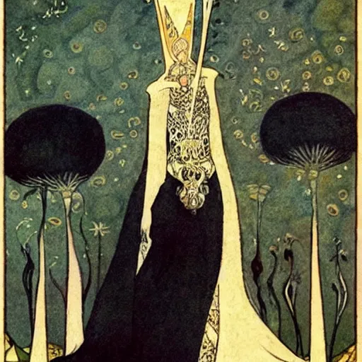 Image similar to beautiful young medieval queen by kay nielsen