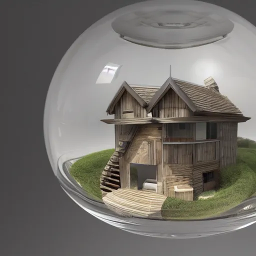 Image similar to mini house inside crystal ball octane render hyperdetailed,