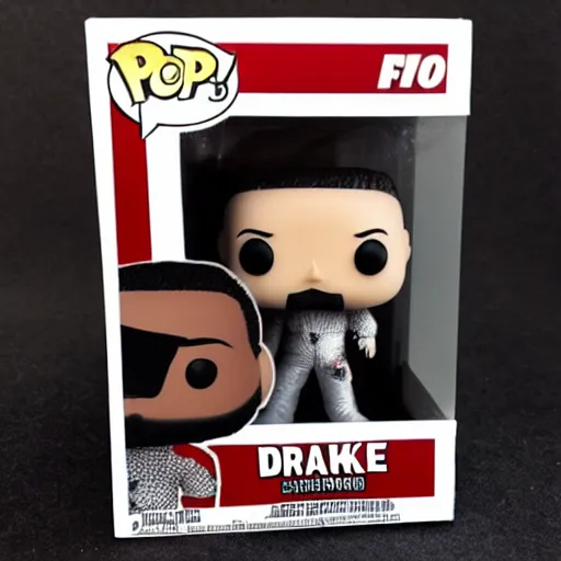 Prompt: funko pop of drake wearing a vampire outfit