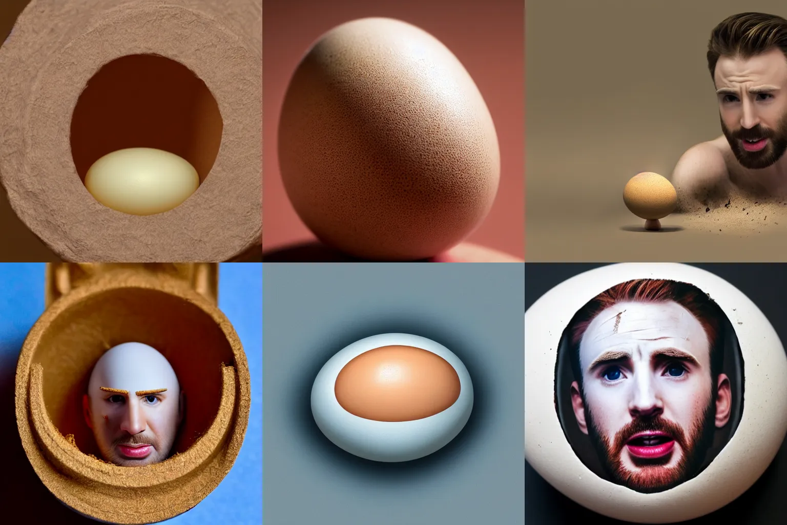 Prompt: chris evans peeks out of an egg, very detailed, photo realistic, close up,, 8 k