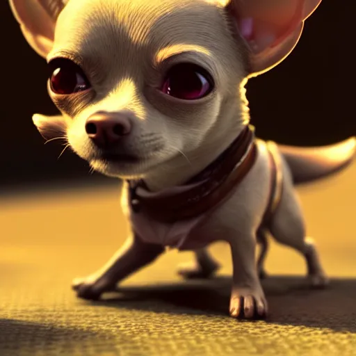 Image similar to a godling chihuahua living in an extradimensional reality, in the style of wlop, illustration, epic, fantasy, hyper detailed, smooth, unreal engine, sharp focus, ray tracing, physically based rendering, renderman, beautiful