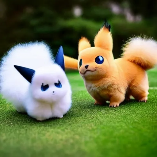 Image similar to real life Pokemon, cute!!!, fluffy!!!, ultra realistic!!!, golden hour, sharp focus