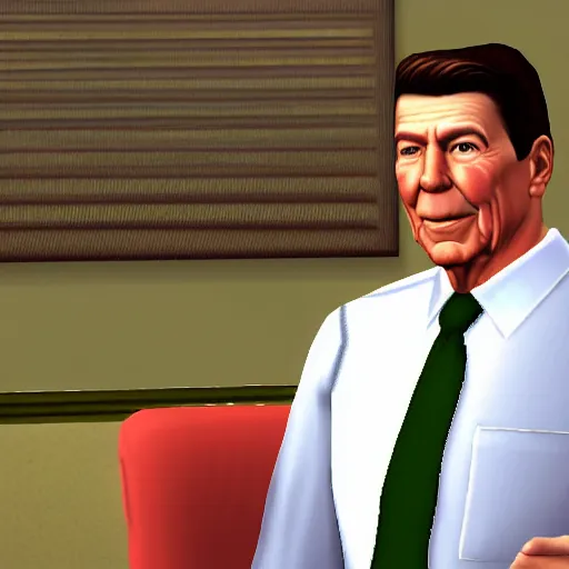 Image similar to ronald reagan. snapshot from the sims