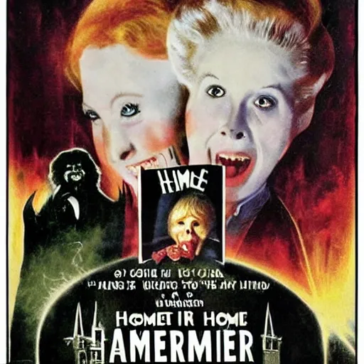 Prompt: Home Alone, hammer horror 1960s poster