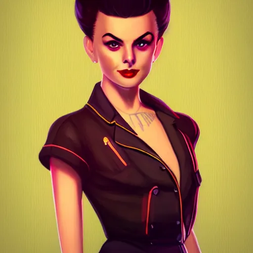 Image similar to a portrait of a beautiful willa holland as a 1 9 5 0 s rockabilly greaser, art by lois van baarle and loish and ross tran and rossdraws and sam yang and samdoesarts and artgerm, digital art, highly detailed, intricate, sharp focus, trending on artstation hq, deviantart, unreal engine 5, 4 k uhd image