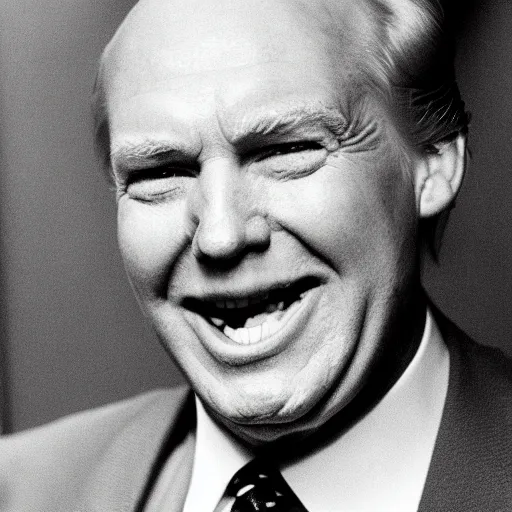 Prompt: 3 5 mm photograph of donald trump with male pattern baldness and no teeth