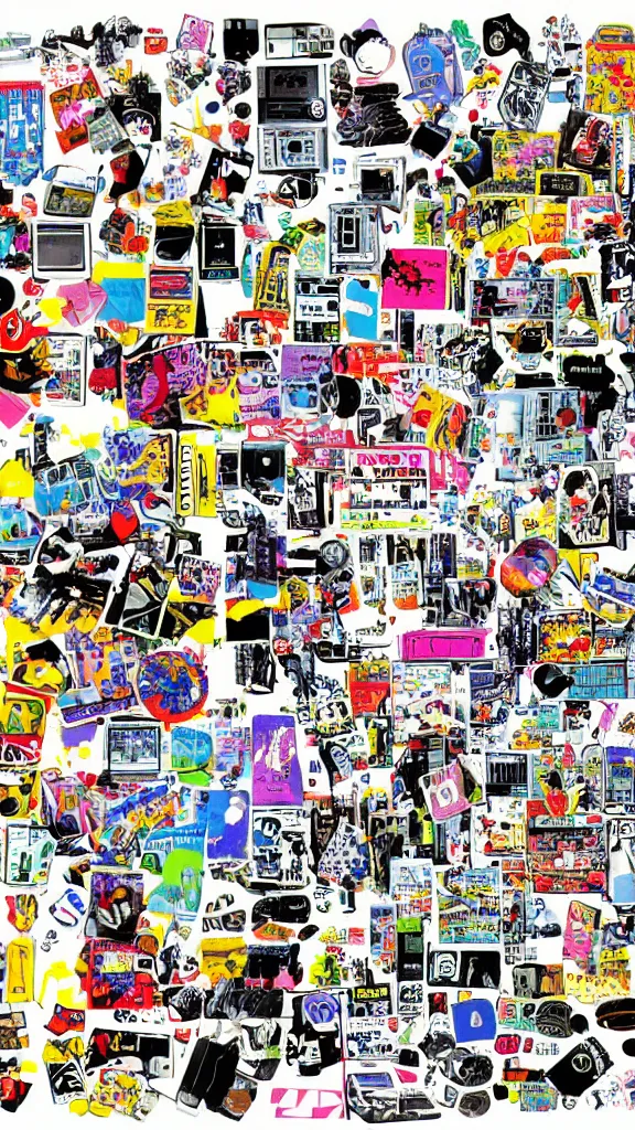 Image similar to 9 0 s clipart collage of y 2 k objects, macpaint, hyper colourful