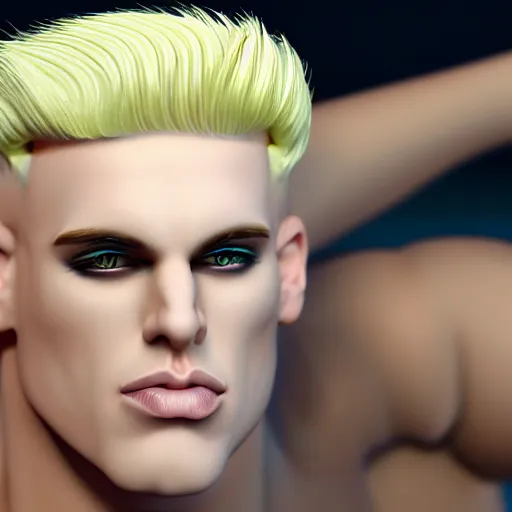 Image similar to vanilla ice with a swirly vanilla ice cream hairdo, his hair is made of vanilla ice cream, realistic, hyperrealistic, ultra realistic, real, real world, highly detailed, very detailed, extremely detailed, intricate details, 8 k resolution, hd quality